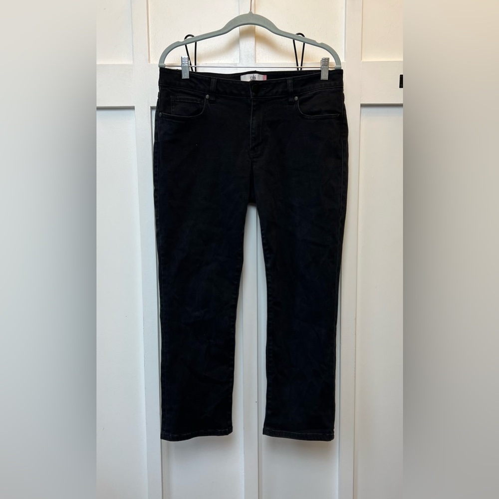 Cabi Jeans Women Sz 12 New Crop Short Black Slim Skinny Old Money Preppy Classic